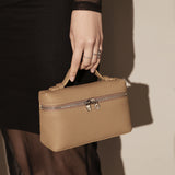 Traveler�s Pebbled Leather Box Vanity Bag - Taupe