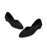 Pointed Toe Knit Ballet Flats - Black