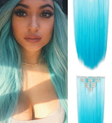 Thick High Grade Blue Straight Hair 7Piece 16Clips 20" Hair Extension