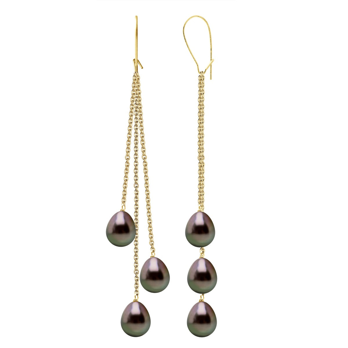 Earrings 2 X3 Real Cultured Tahiti Pearls Pear 8-9 mm - Rainbow - Height Earrings 70 mm
