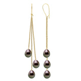 Earrings 2 X3 Real Cultured Tahiti Pearls Pear 8-9 mm - Rainbow - Height Earrings 70 mm