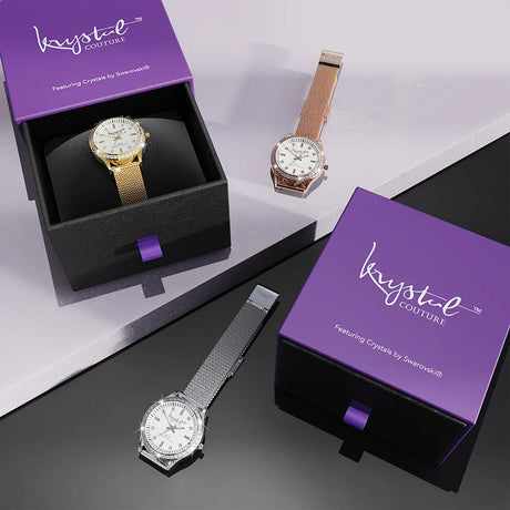 Boxed Krystal Couture Sensational Lux Watch with Ring Set Embellished Crystals from SWAROVSKI® in Rose Gold