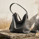 Nalandu Vintage Leather Slouchy Tote Bag - Charcoal