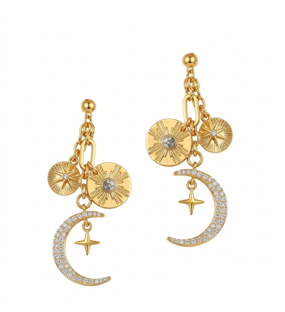 Liv Oliver 18K Gold Celestial Charm Earrings