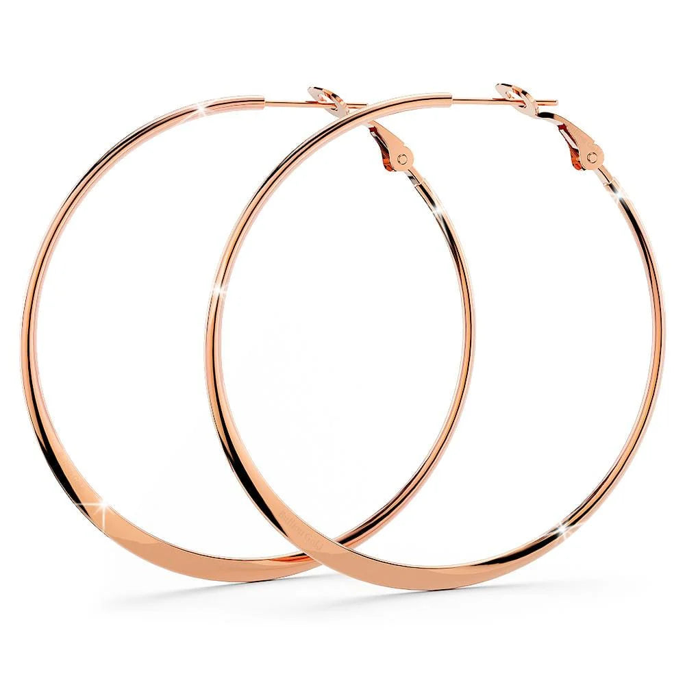 Bullion Gold Semi Flattened Hoop Earrings 50mm