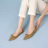 Sarah Casual Pearl Bow Commuter Flats - Tan