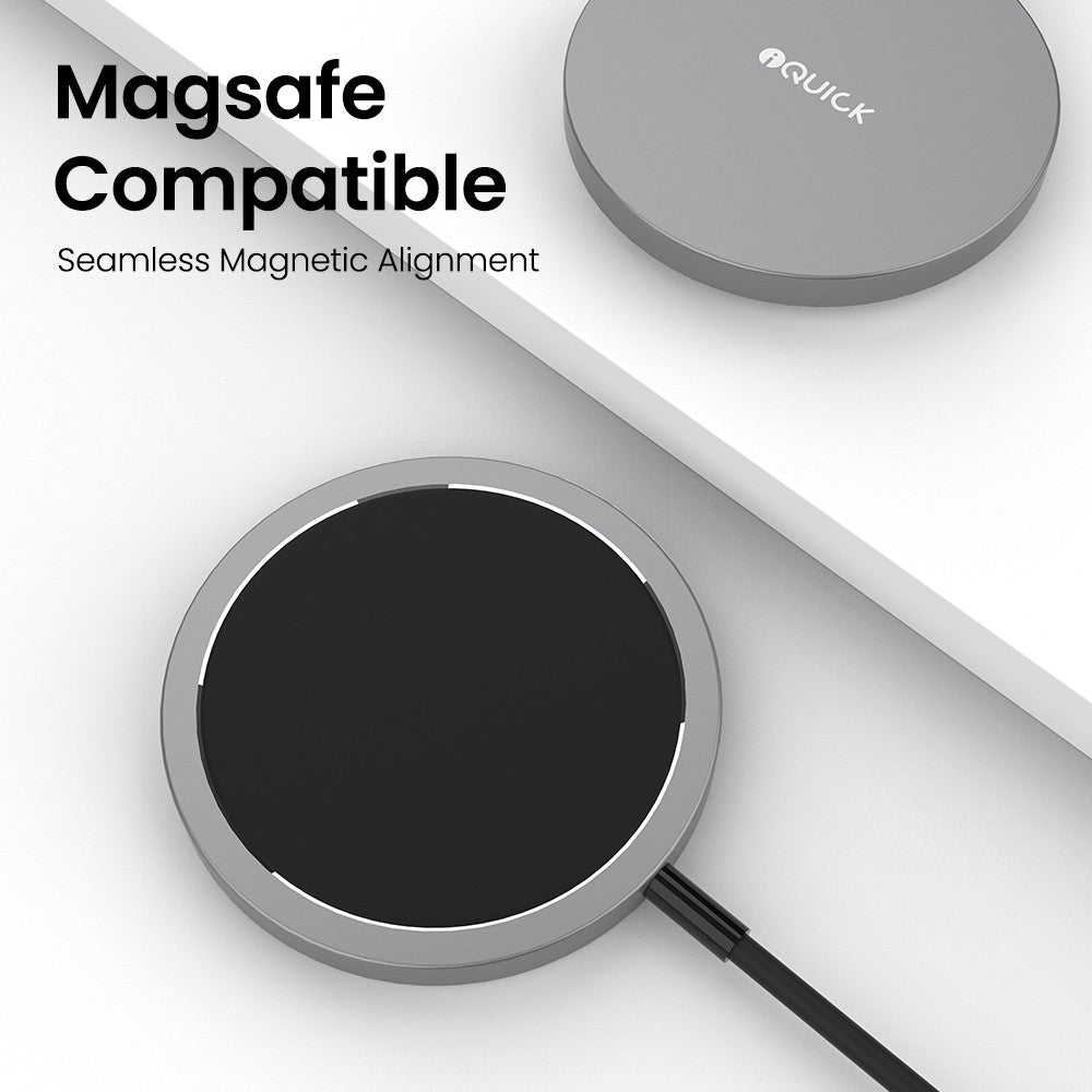 iQuick 15W Fast Charging Magnetic Wireless Aluminum Alloy Phone Charger Pad Charge - Black