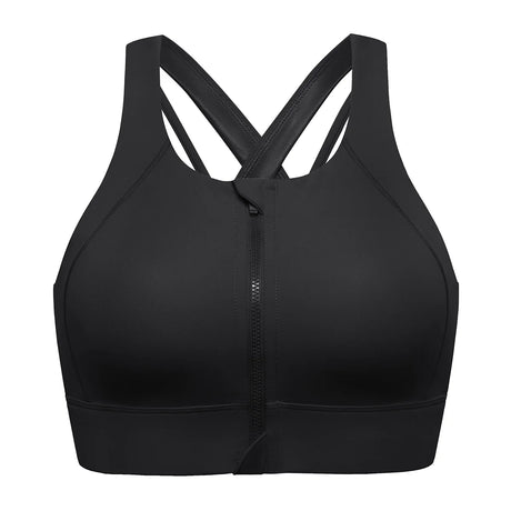 Power On Zip Front Racerback High Impact Sports Bra - Black