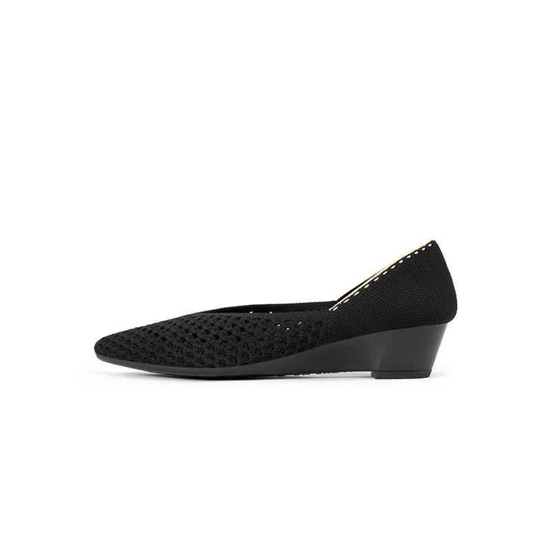 Open Weave Pointed Toe Wedge Work Shoes - Black