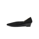 Open Weave Pointed Toe Wedge Work Shoes - Black