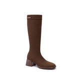 Mademoiselle Round Toe Knee High Sock Boots - Coffee