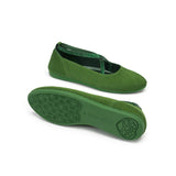 Rhinestone Cross Strap Knit Ballet Flats - Green
