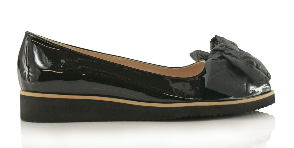 Bosccolo Womens Ballerina With Big Bow - Black Lacquered