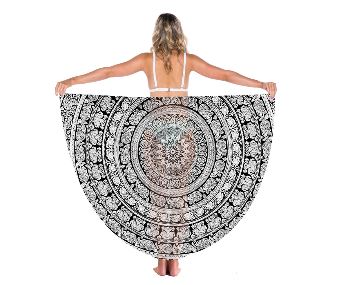 TODO Luxury Edition Chiffon Digital Print Beach Throw Yoga - Black