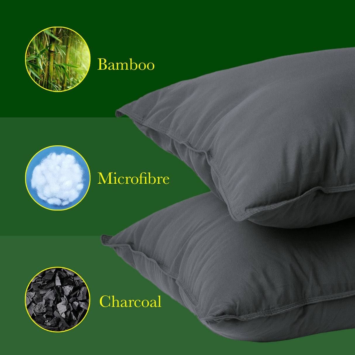 Royal Comfort Charcoal Bamboo Pillow Twin Pk