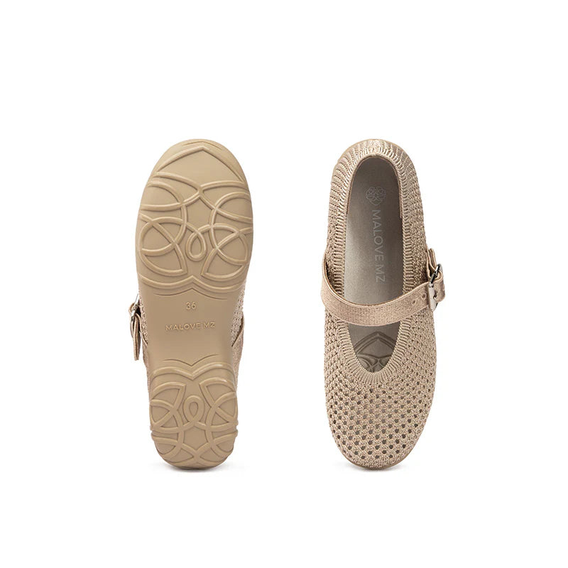 Heart Cutout Breathable Mesh Mary Jane Wedges - Sand
