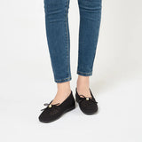 Pearl Bow Heart Mesh Knit Round Toe Wedge Flats - Chocolate