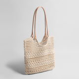 Open-Weave Crochet Tote Bag - Beige