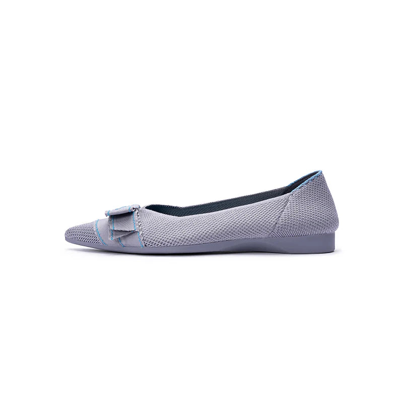Vintage Bow Pointed Toe Flats - Grey