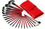 22 Piece Makeup Brush Set Soft Hair Brush Roll Up Carry Bag Red
