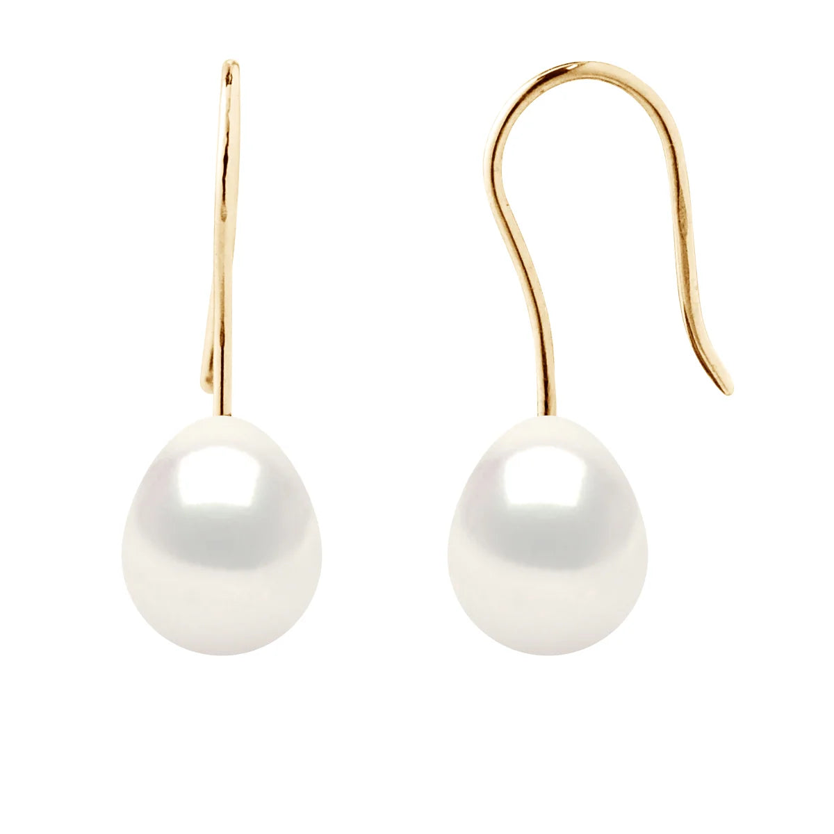 Drop Earrings Freshwater Pearl White Yellow Gold 7-8mm Hook