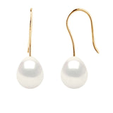Drop Earrings Freshwater Pearl White Yellow Gold 7-8mm Hook