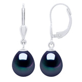 Drop Earrings Freshwater Pearl Black White Gold 9-10mm