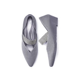 Princess Crystal Strap Mary Jane Wedges - Grey