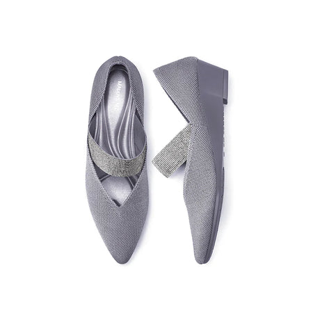 Princess Crystal Strap Mary Jane Wedges - Grey