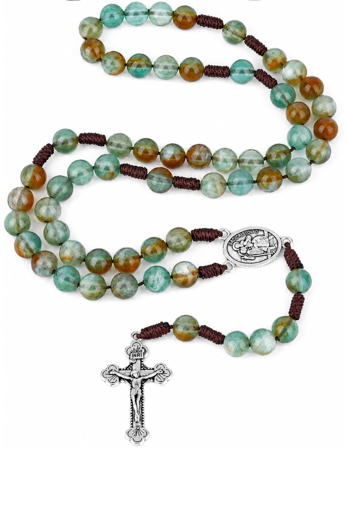 Stephen Oliver Silver Multi Sea Blue Gemstone Cross Necklace