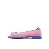 Colorblock Peep Toe Knit Flats - Pink