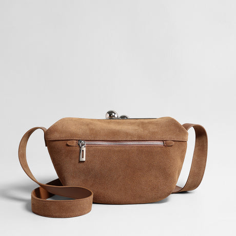 Vintage Kiss-Lock Suede Crescent Bag – Half-Moon Shoulder & Crossbody Bag