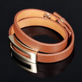 Genuine Cow Leather Wrap Bracelet With 18K Gold Buckle