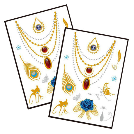 Metallic Temporary Tattoo Gold Silver Glitter Party Body Sticker Waterproof 2 Sheets 001