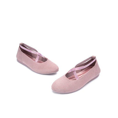 Rhinestone Cross Strap Knit Ballet Flats - Pink