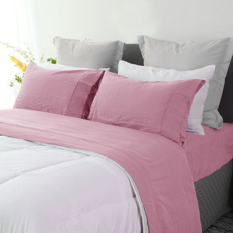 Ramesses Pebble Wash Linen Alternative Sheet Set  - Classic Rose