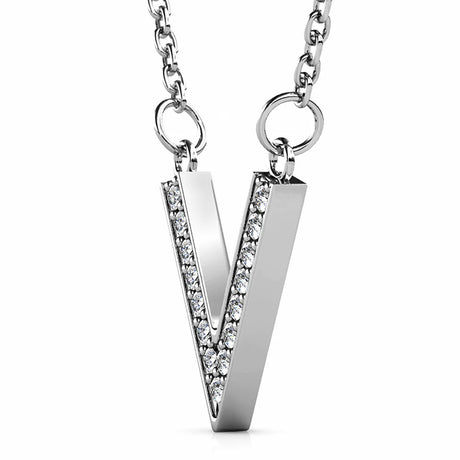 Krystal Couture Luxury V Shaped Pendant Necklace in White Gold Embellished with Swarovski Crystals