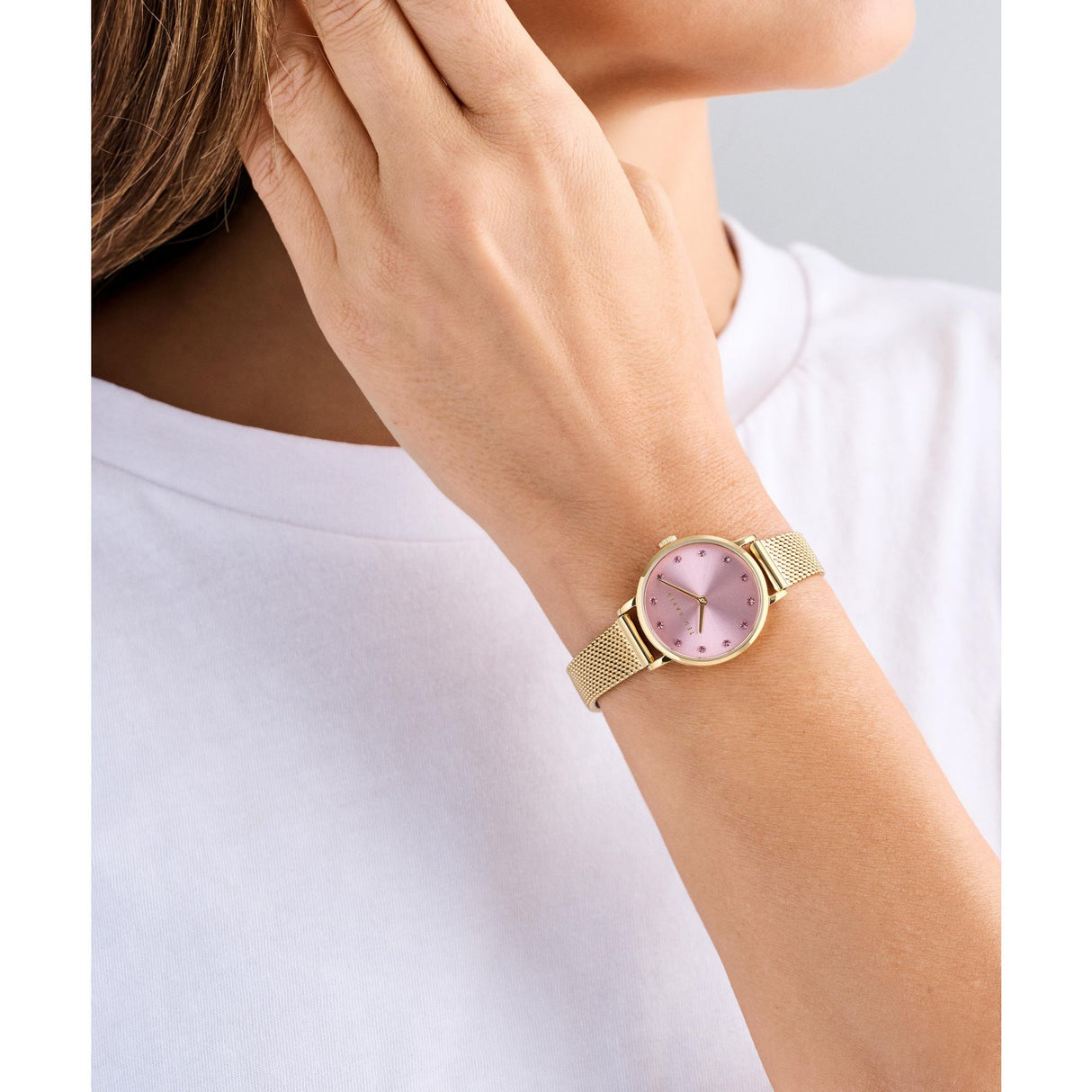Ted Baker Womens Staciie Gold Pink Dial Gold Mesh