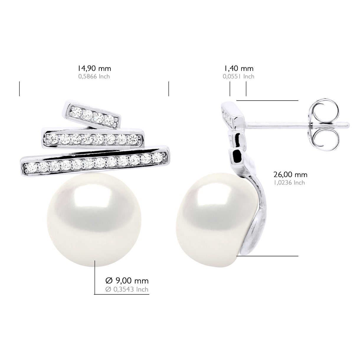 Earrings Strips Mounted with Cubic Zirconia - Natural White - Longueur 18 cm