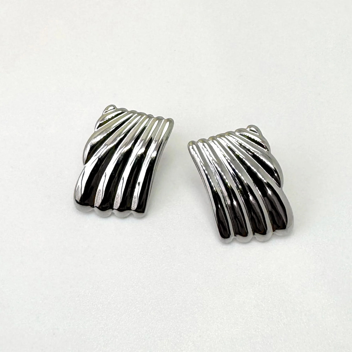 Bullion Gold Pleated Angel White Gold layered Stud Earrings