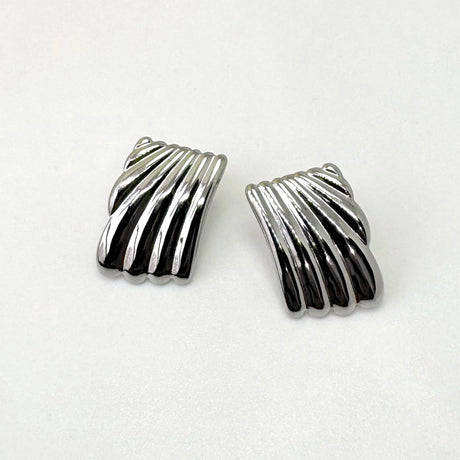 Bullion Gold Pleated Angel White Gold layered Stud Earrings