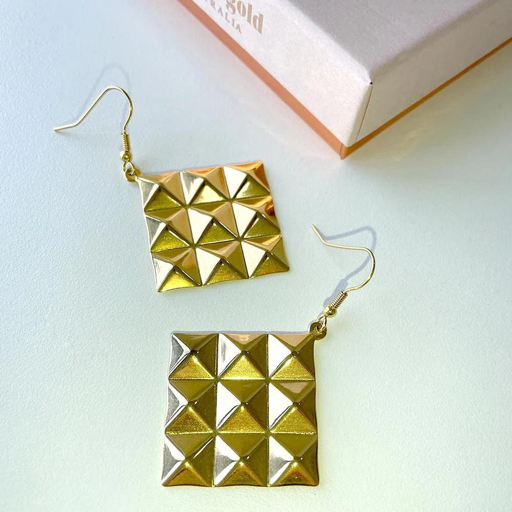 Bullion Gold Fascination Geometric Style Diamond Shape Metallic Earrings Gold