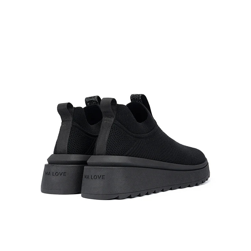 Slip-On Knit Wedge Sneakers - Black