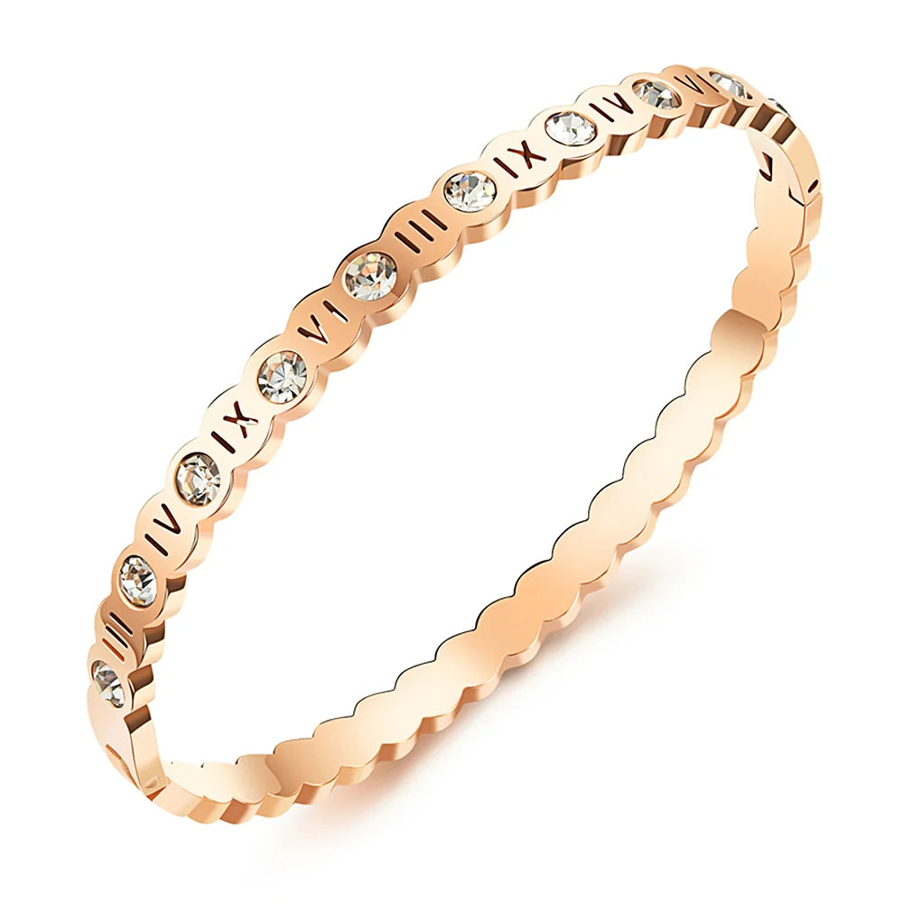 Boxed Roman numeral Ring and Bangle Set in Rose Gold