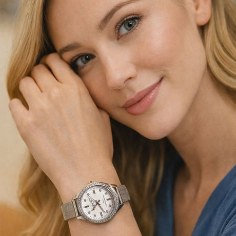 Tabby Boxed Lux White Gold Watch & Feline Necklace Set