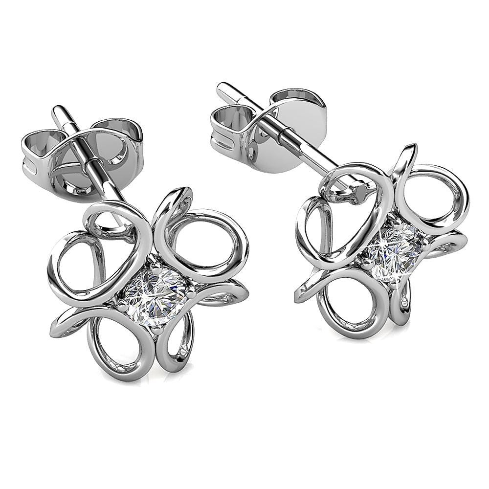 Boxed White Gold Blooming Flower Bracelet & Daffodil Hologram Stud Earrings Embellished with SWAROVSKI® Crystals Set