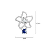 Solid 925 Signature Silver Mono Blue Flower Earrings