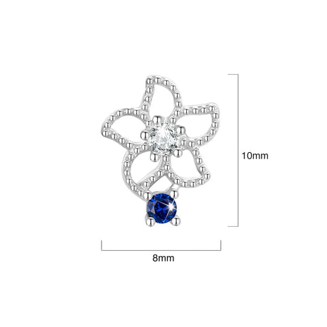 Solid 925 Signature Silver Mono Blue Flower Earrings