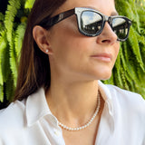 Set Being Composed of : Necklace of Real Cultured Freshwater Pearls Semi Round 6-7 mm with Spring Ring Clasp In Silver 925 - Natural Pearl White - Length Necklace 42 cm