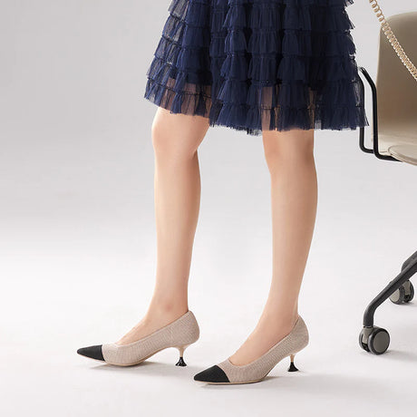 Corporate Color Block Kitten Heels - Taupe